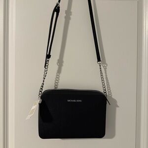 Michael Kors Jet Set Large Saffiano Leather Black Crossbody Bag